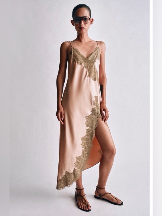 Zara Dresses & Skirts - NWT ZW Zara Women’s  Asymmetrical Satin Effect Lace Dress Size Small